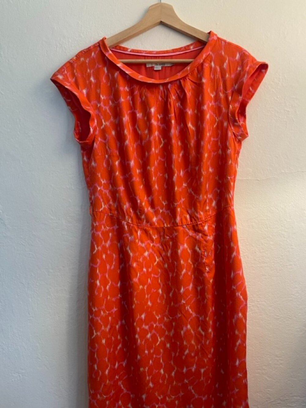 Boden Silk Dress, Orange-Pink Abstract Print, Sz 10, Wedding Guest, Pockets!